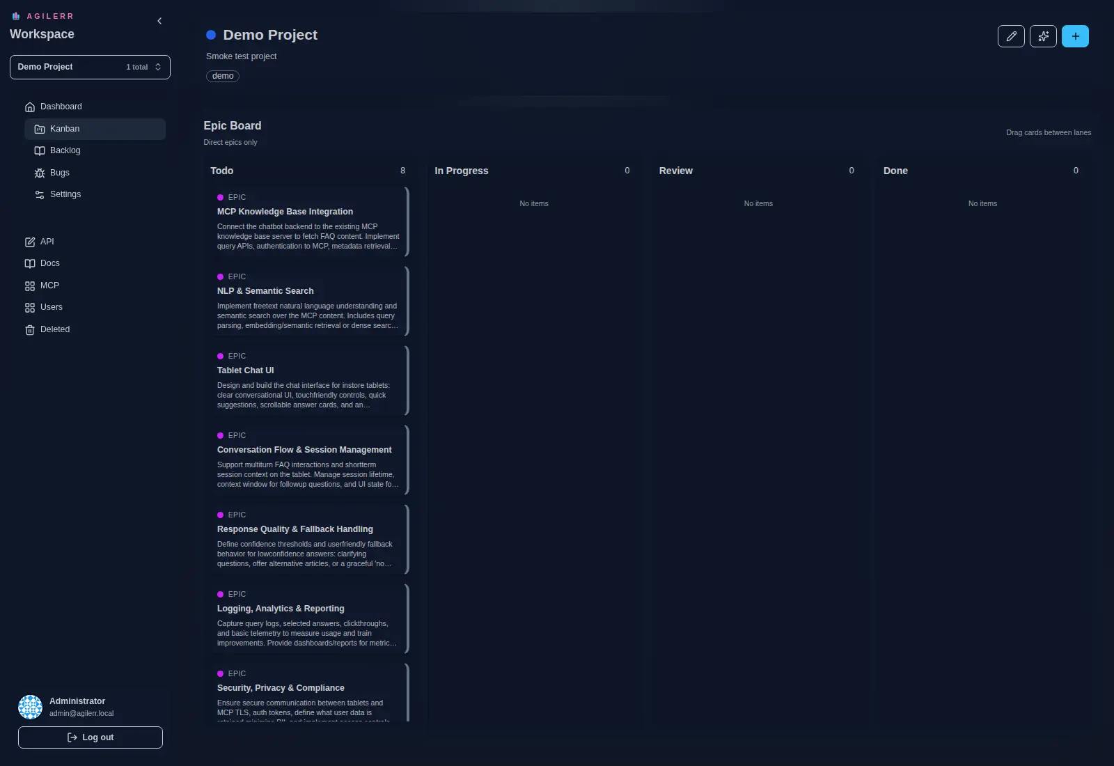 Agilerr kanban board